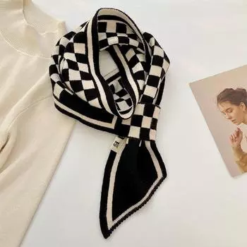 Cross Design Scarf with Holes Korean Style Checkered Knit Polyester Neck Warmer Ear Cover Winter Warm Accessory Unisex 120cm чёрный