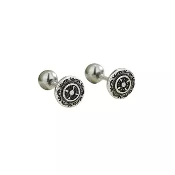 Cross Rudder Screw Stud Earrings Retro Retro Personality Hip Hop Earrings Design Ruffian Handsome Round Pattern Earbone Studs Copper (retro color)