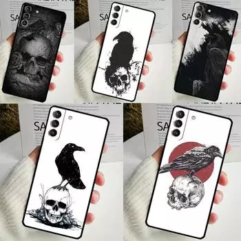 Crow Raven Dark Skull Case For Samsung Galaxy S24 Ultra S22 Plus S20 S21 FE S8 S9 S10 Note 10 20 S23 Ultra Cover Galaxy S23