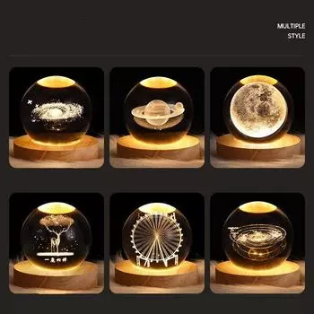 Crystal Ball LED Table Lamp USB Power 3D Moon Galaxy Decor Bedroom Night Lights For Living Room Desk Bedside Lamp Christmas Gift