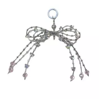 Crystal Bead Mobile Phone Chain Handmade Bowknot Pendant Keychain Multicolor Butterfly Bow Shaped Schoolbag Decoration белый