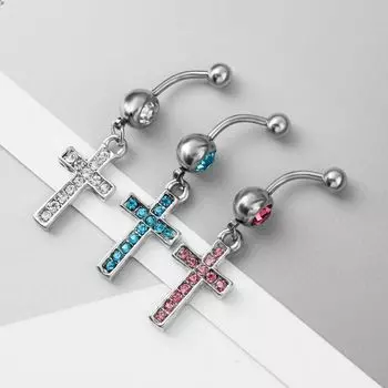 Crystal Crucifix Belly Button Ring Rhinestone Body Jewelry Trendy Belly Piercing Jewelry Hipster белый