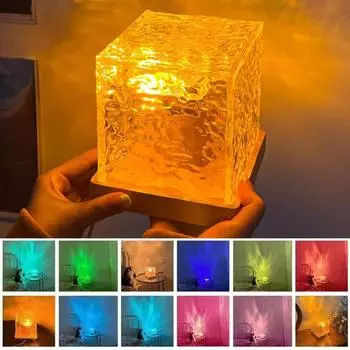 Crystal Lamp16 цветов RGB Водяная рябь Проектор Ночной Светильник Для Дома Спальня В Помещении Эстетическая Атмосфера Праздничный Подарок Закат Огни