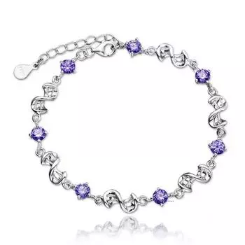 Crystal Love Фиолетовый Белый S925 Посеребренный браслет с цирконом Женские украшения