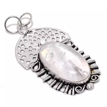 Crystal Quartz Gemstone Handmade 925 Sterling Silver Jewelry Pendant 2.88 H2A90