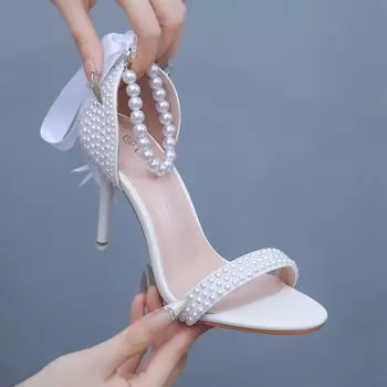 Crystal Queen Женские босоножки с ремешком на щиколотке для вечернего платья с открытым носком Туфли-лодочки на высоком каблуке Женские белые свадебные туфли для невесты 35