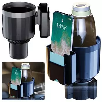 Cup Holder Extender Adapter Car Cup Holder Expander with Phone Holder Extensible Adjustable Base Multi Purpose Modified Coaster матовый черный