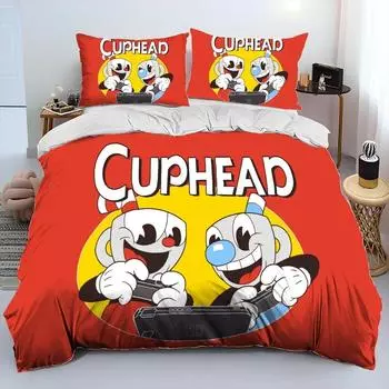 Cuphead and Mugman,Game Gamer Comforter Bedding Set,Duvet Cover Bed Set Quilt Cover Pillowcase,King Queen Size Bedding Set kids 70x133cm 2pcs