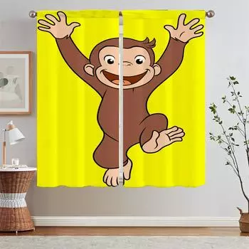 Curious Monkey Kitchen Curtains 2 Pieces Window Curtains Home Chiffon Curtain Tiebacks Blackout Blind Living Room Curtain Blinds W50xH70cmx2pcs-CL