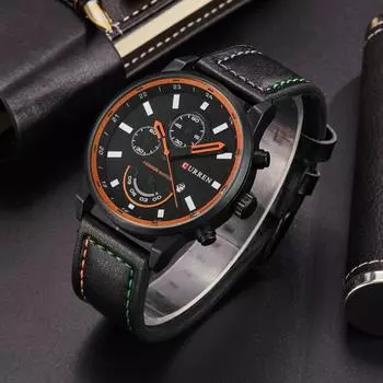 Curren New Calendar Belt Мужские часы Повседневные водонепроницаемые мужские кварцевые часы чёрный
