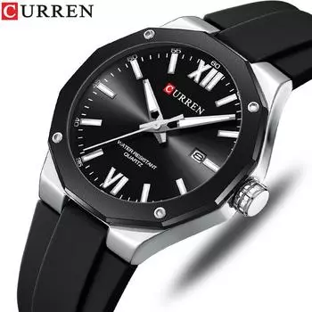 CURREN Watcnes For Men 8465 New Design Fashion Silicone Strap Quartz Watches Luminous Calendar Waterproof Men Watch серый