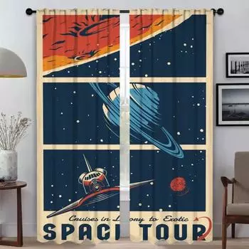 Curtains Child Room Extraterrestrial Blackout Curtain for Room 2 Panel Home Interior Curtains Shades Halloween Decoration Living W50xH70cmx2pcs-CL