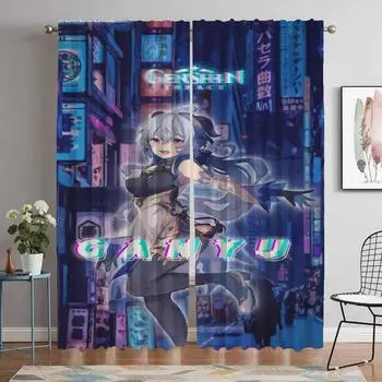 Curtains Child Room Genshin Impact Window Curtain for Room 2 Panel Halloween Decoration Partition Shades Home Interior Curtains W50xH70cmx2pcs-CL