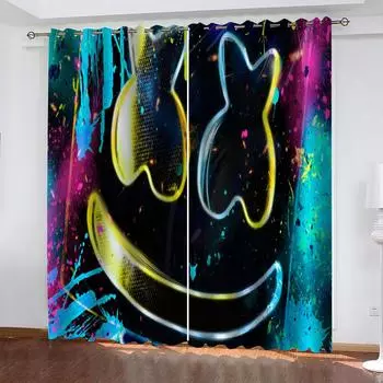 Curtains For Houses Rooms Colourful Patterns Printing 3D Print Bedroom Living Room Window Blackout Partition Style Home W70xH160cmx2&Grommet Top