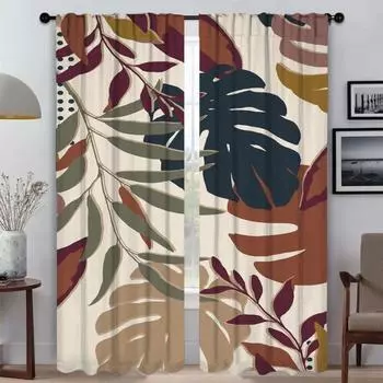 Curtains for Living Room Curtain Leaf and Flowers Halloween Decoration Tulle for Bedroom Shades Partition Curtains 2 Pieces Home W50xH70cmx2pcs-CL