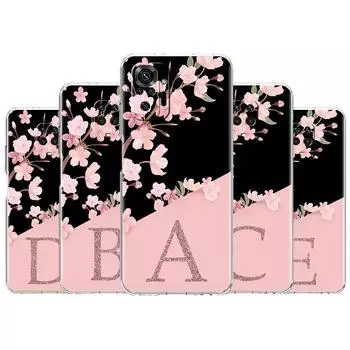 Custom Cherry Blossom Flower Initial Case For Xiaomi Redmi Note 11 Pro 10 9 9S 8 8T 7 9A 9C 9T 10 10C K40 Clear TPU Phone Cover Redmi Note 11 Pro 5G