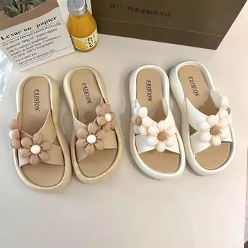 Custom Logo Women s Open Toe Flower Sandals Thick Non-Slip New Summer Fairy Wind Flip-Flops-Indoor Outdoor Use 36/37 хаки