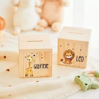 Custom Name Children s Piggy Bank Personalized Money Wooden Box Cute Animal Pattern Collection Box New Baby Gifts
