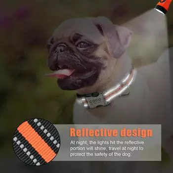 Custom Pet Dog Collar Leash Reflective Nylon Small Dog Puppy Collars Personalized Pitbull Medium Large Dog Collar Engrave Name S синий