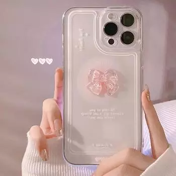 Милый чехол для телефона с 3D кристаллическим бантом для iPhone 15 14 13 12 Mini 11 Pro Max Plus, прозрачный мягкий противоударный чехол For iPhone 11