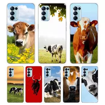Cute Animal Cow For OPPO Reno7 SE 6 5 Z F 4G 5G Find X2 X3 Neo Lite Pro Plus Transparent Soft Phone Case Coque OPPO Reno5 F 4G