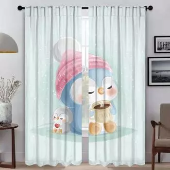 Cute Animals Home Interior Curtains 2 Pieces Window Curtain for Room 2 Panel Tulle for Bedroom Shades Partition Living Kitchen W50xH70cmx2pcs-CL
