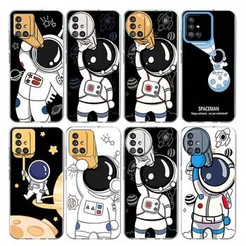 Cute Astronaut Clear Case For Samsung Galaxy A52 A12 A51 A32 A21s A71 A32 A22 50 A70 A31 A72 5G Phone Cover Samsung A03
