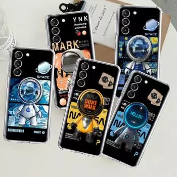 Cute Astronaut Hand Lanyard Clear Case For Samsung Galaxy S22 S20 FE S21 S10 S9 Plus Note 20 Ultra 10 Lite Phone Shell Samsung S21 5G