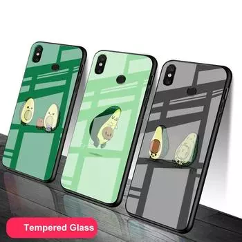 Cute avocado Tempered Glass Phone Case For Redmi Note 5 6 7 8 Pro Note8T Note9S Redmi8 9 Cover Shell Redmi Note 6
