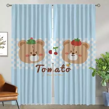 Cute Bear Curtains for Living Room Curtain Tulle for Bedroom Shades Home Interior Curtains 2 Pieces Partition Kitchen Blackout W50xH70cmx2pcs-CL