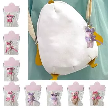 Cute Bear/Rabbit Keychain Soft Plush Keyring Adorable Bag Pendant for Women Girls Lovely Couple Key Rings Ornament 1