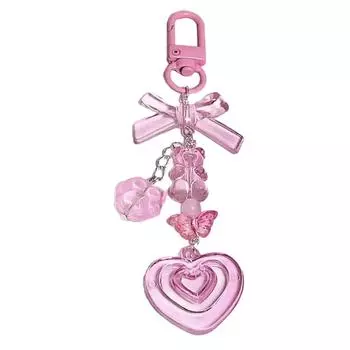 Cute Bowknot Heart Keychain for Phone Bag Aesthetic and Delicate Pendant Keyrings Accessories Gifts Friends & Women розовый