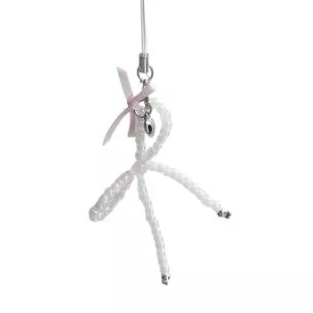 Cute Bowknot Phone Chain Stylish Bag Accessory Beaded Bag Pendant Bowknot Phone Jewelry Charm Pendant for Any Device B