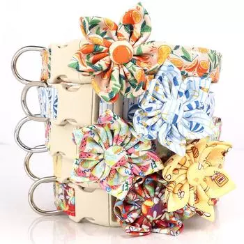 Cute Bowtie Dog Collar Light Nylon Pet Collars Bee Flower Print Dog Buckle Collars Adjustable for Small Medium Large Big Dogs S синий