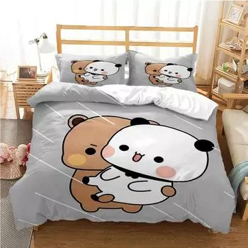 Милый Bubu Dudu мультяшный медведь панда пододеяльник кавайный комплекты постельного белья мягкий пододеяльник и наволочки односпальные/двуспальные/королевские/королевские для мальчиков EU single(135x200cm)