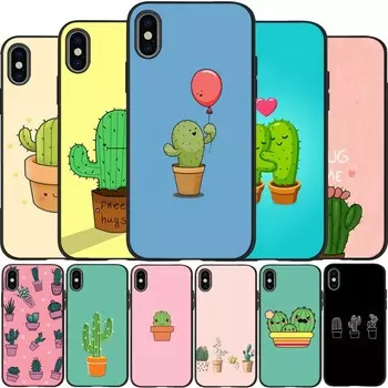 Cute cactus black Silicone Phone Case For iPhone 12 XR XS Max 5 5S SE 2020 6 6S 7 8 PLUS X 11Pro Max11 Cover Shell iPhone 5 5S SE