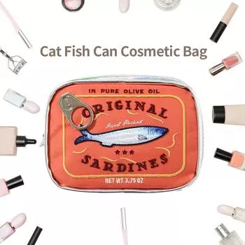 Cute Canned Sardines Style Bath Travel Bag Wash Bag Creative PU Handbag Cosmetic Bags Portable Makeup Bag Storage Bag for Travel оранжевый