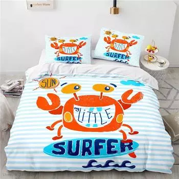 Cute Cartoon Crab Printed Bedding Set 3d Duvet Cover Sets Pillowcase Children Single Double Twin Full Queen King Size Bedclothes 135x200cm