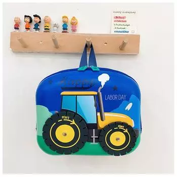 Cute Cartoon Engineering Car Rabbit Flower Pattern Children Hard Backpack Shell Engineering Blue