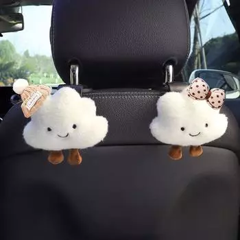 Cute Cartoon Hat Bow Cloud Car Seat Back Hooks Vehicle Headrest Organizer Hanger for Groceries Bag Handbag Auto Decortion