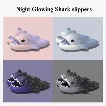 Cute Cartoon Shark Slippers For Women Men Gradient Color Summer Platform Shoes Night Glowing Style Couples Home Street Slides 36-37