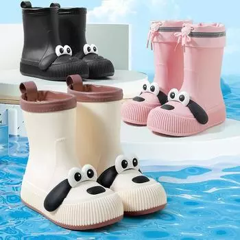 Cute Cartoon Soft Sole Rain Boots for Kids Korean Style Waterproof Non-Slip Shoes for Boys Girls and Parent-Child Matching 30-35