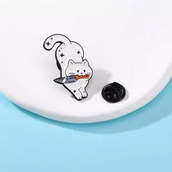 Cute Cartoon White Cat Small Knife Dagger Enamel Brooch Creative Animal Lapel Pin Badge Backpack Clothing Hat Accessories