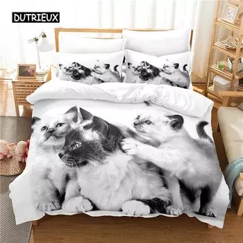 Cute Cat Bedding Set Duvet Cover Set 3d Bedding Digital Printing Bed Linen Queen Size Bedding Set Fashion Design EU single(135x200cm)