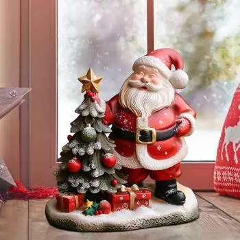 Cute Christmas Tree Santa Claus Figurines Standing Resin Santa Claus Statue Elegant Merry Christmas Decorations Party Favors