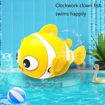 Cute Clownfish Clockwork Wind-Up Children S Bath Toys Toddlers Chain Swim Baby Bathe Toy Cute Animal Appease Water Toy Kids Gift жёлтый