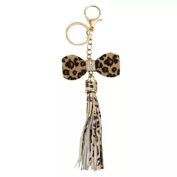 Cute Cool Leopard Print Bow Leather Tassels Charm Keychain Pendant Women Bag Hanging Ornament Accessories Birthday Gifts