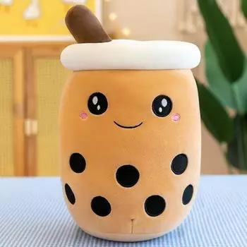 Cute Creative Milky Tea Cup Pillow for Girls Sleeping Bed Super Soft Plush Toy Ragdoll Doll Doll Gift Brown round eyes 25cm