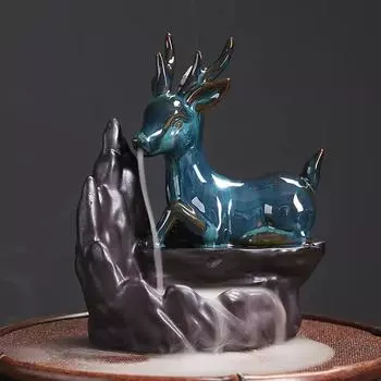 Cute Deer Ceramic Ornament Handmade Waterfall Backflow Incense Burner Censer Home Office Tea House Decorate Christmas Decoration