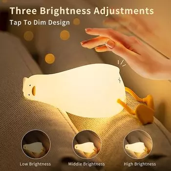 Cute Duck Night Light LED Squishy Fun Novelty Animal Touch Night Lamp 3 Level Dimmable Nursery Nightlight for Kids Baby Gifts
